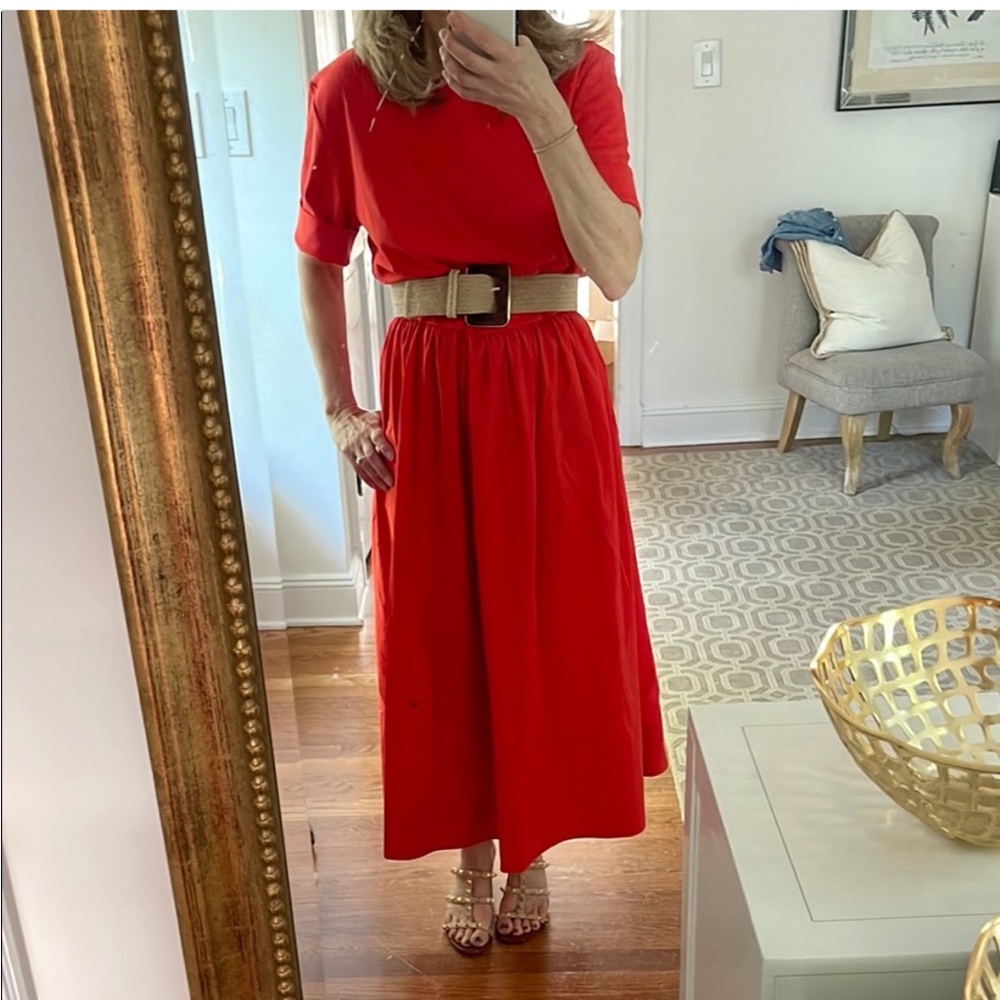 COS contrast panel midi dress size large reddish orange NWT